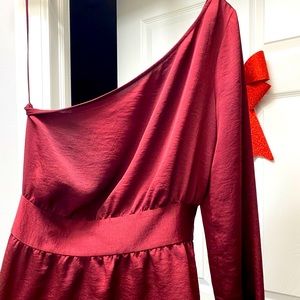 Express One Shoulder - Satin Wine Blouse